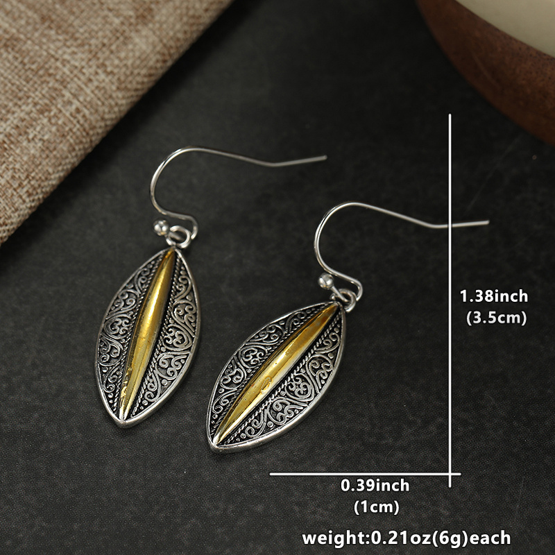 Women's Vintage Silvery Leaf Dangle Earrings, Two-Tone Pendant